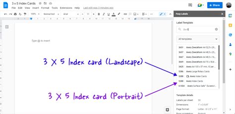 Index Card Google Docs Template