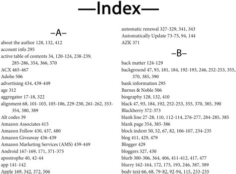 Index Example In A Book