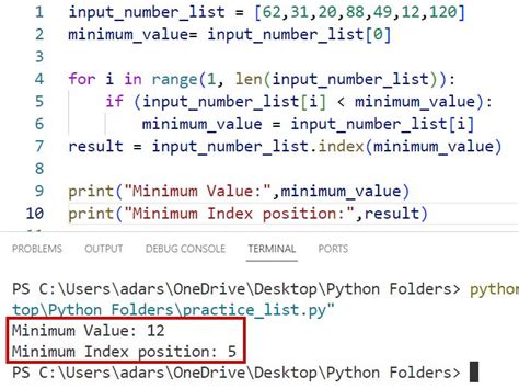index of minimum value python