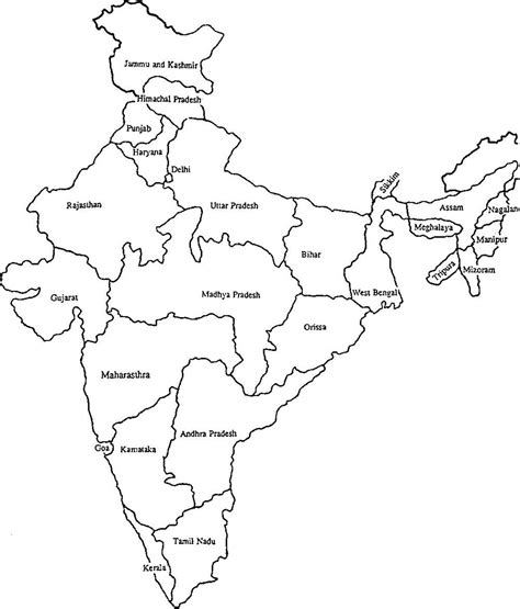 india map with states black and white
