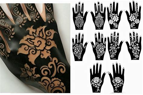 10pcs Large Henna Tattoo Stencils,Flower Glitter Airbrush