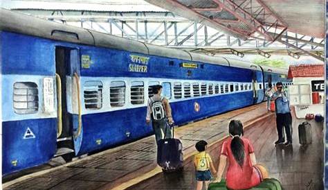 Indian Railway Station Painting s 1 By Sumit Datta