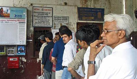 Indian Railway Ticket Booking Counter Public Crowd At