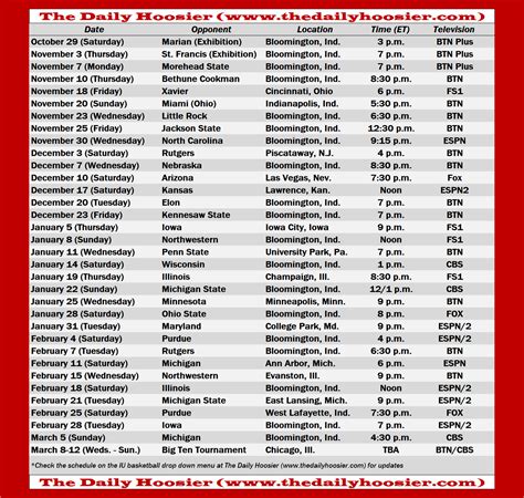 indiana basketball women's schedule