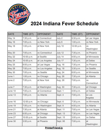 indiana fever schedule 2024 printable