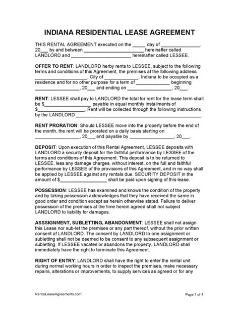 indiana lease agreement word document