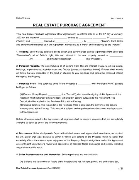 indiana real estate sales contract by owner