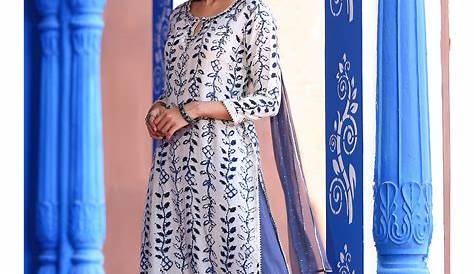 Solid Color Cotton Pathani Kurta in Indigo Blue MTR1175