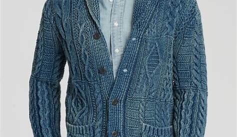 Indigo Cardigan Mens Ralph Lauren Aran Cotton In Blue For Men