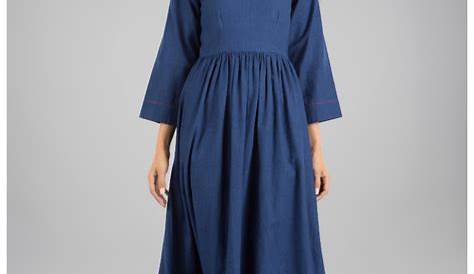 Indigo Color Dress Blue Long With Bead Details