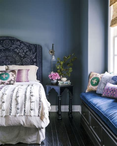 A Bohemian Modern Bedroom With Indigo Dyed Bedding Home