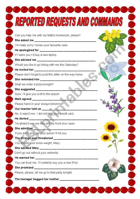 indirect speech orders and requests exercises