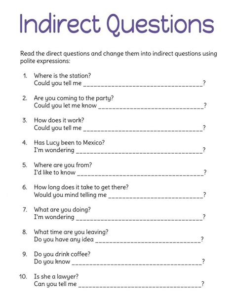 indirect wh questions exercises pdf