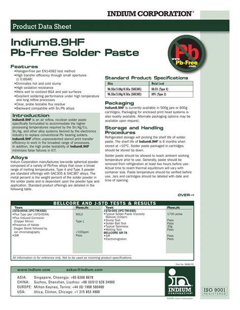 Indium Solder Paste Datasheet