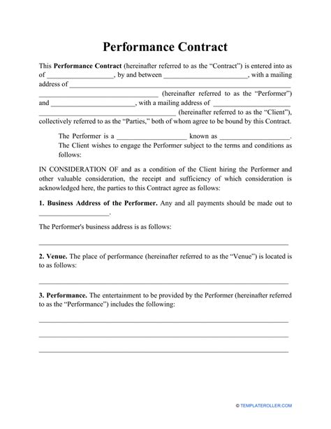 Performance Agreement Sample, Template Word and PDF