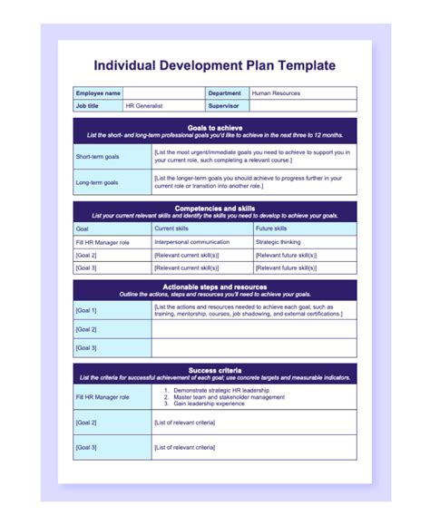 Individual Development Plan Examples For Human Resources