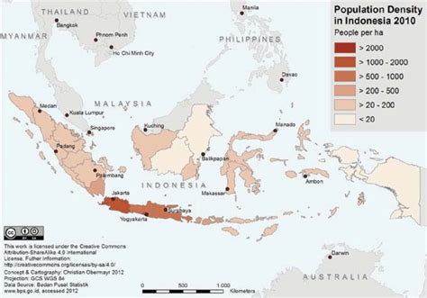 indonesia population density per square mile