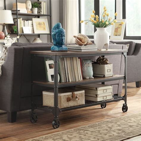industrial console table on wheels