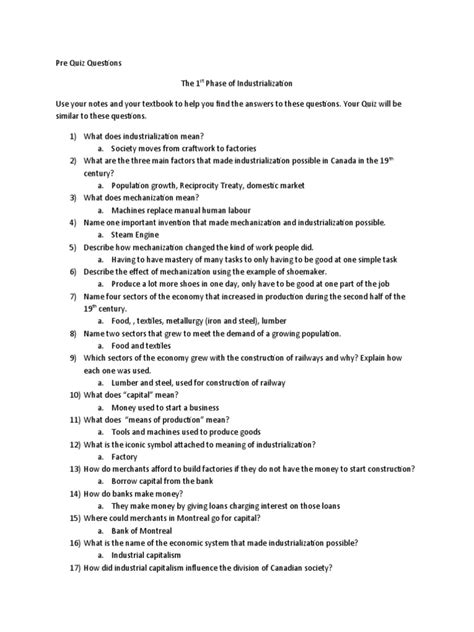 Industrialization Questions