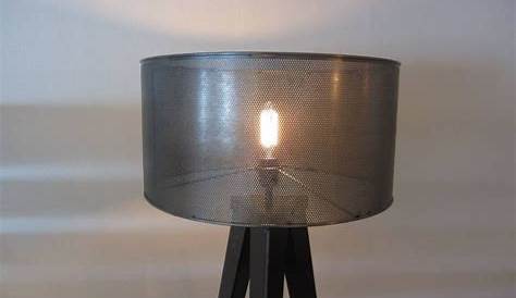 Industriele Lampenkap Staande Lamp Houten Kap Met Zwarte Stang Stoer Landelijk