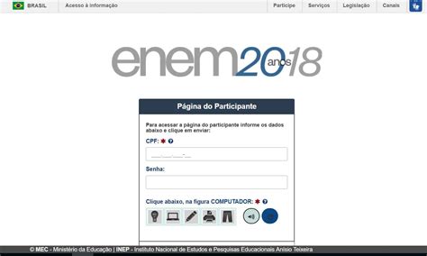 inep página do participante enem 2018