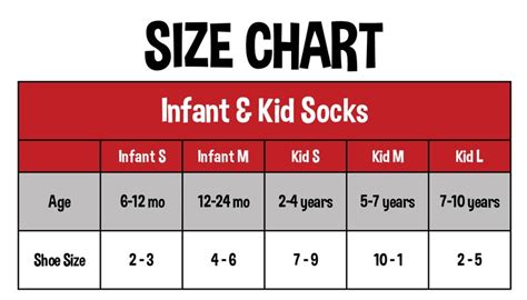 Infant Socks Size Chart