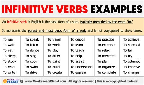 infinitive verb definition and examples for class 7