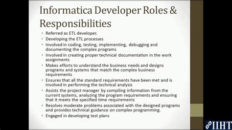 informatica developer roles and responsibilities