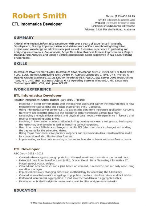 informatica developer roles and responsibilities resume