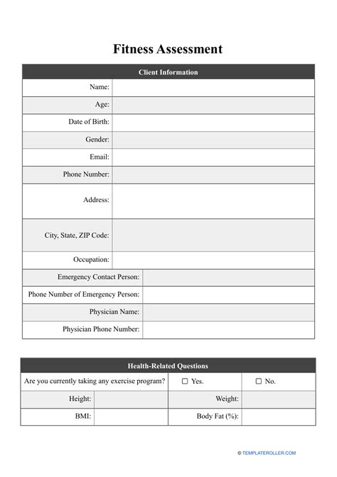 initial fitness assessment form template