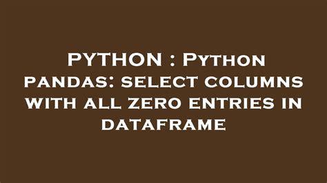 initialize pandas dataframe with zeros