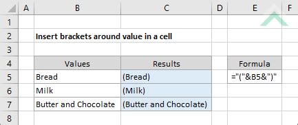 Insert Brackets In Excel Cell
