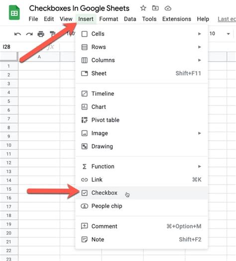 insert checkbox in google sheets