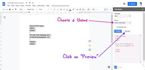 insert code in google docs