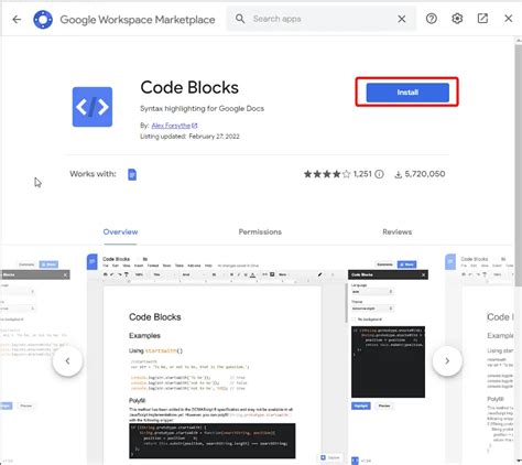 insert code snippet into google docs