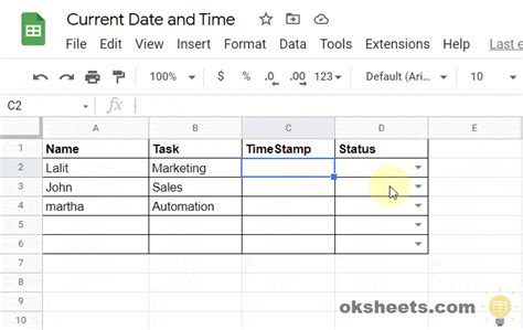 insert current date and time in google sheets