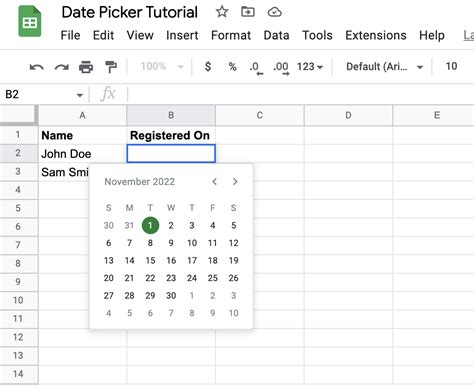 insert date dropdown in sheets