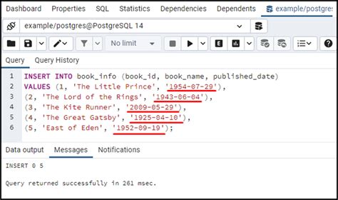insert date into table postgresql