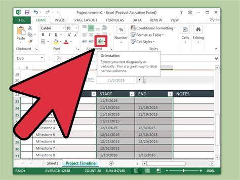 insert date timeline in excel