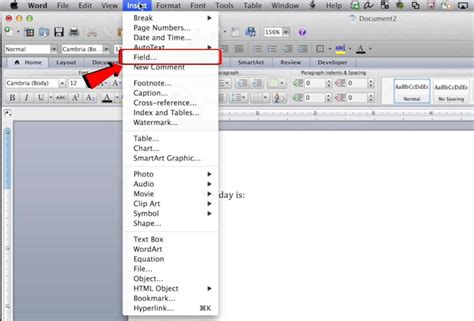 insert document properties in word
