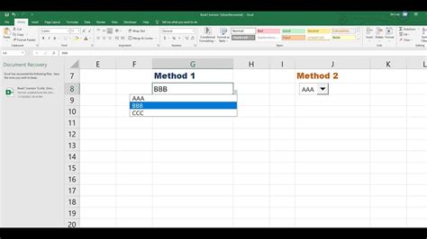 Insert Drop Down In Excel Youtube