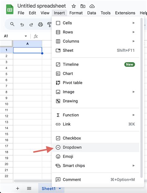 insert dropdown in google sheets mobile