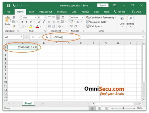 insert dynamic date and time in excel
