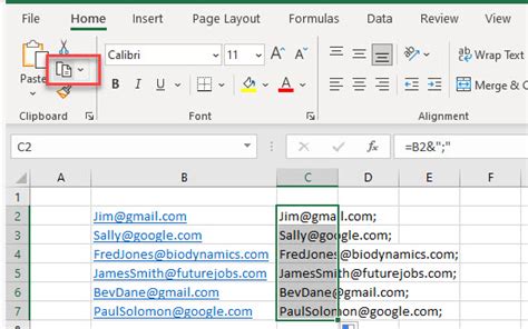 insert email addresses from excel to outlook