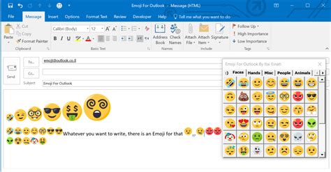 insert emojis into outlook email shortcut