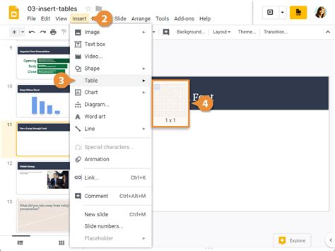 insert excel table into google slides