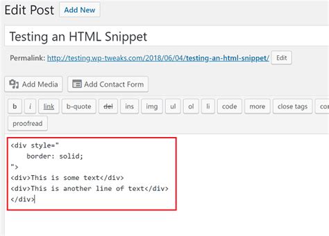 insert html into wordpress