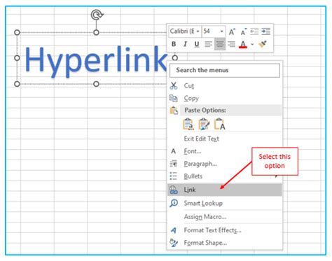 insert hyperlink in text box excel