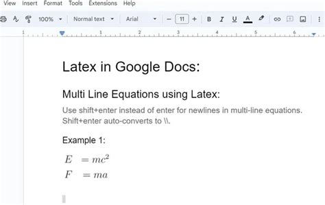 insert latex code in google docs