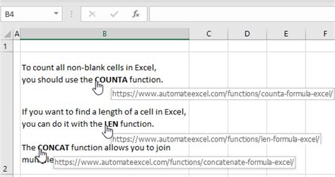 insert link into text in excel cell